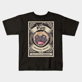 Cute and funny Pug dog on round stamp Kids T-Shirt